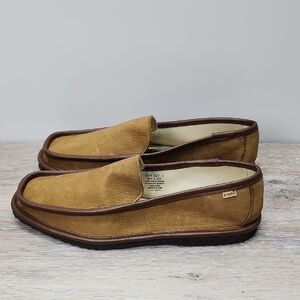 NWOT L.B. Evans Mens Deerking Deerskin Leather Classic Moccasin Slippers Tan 14M
